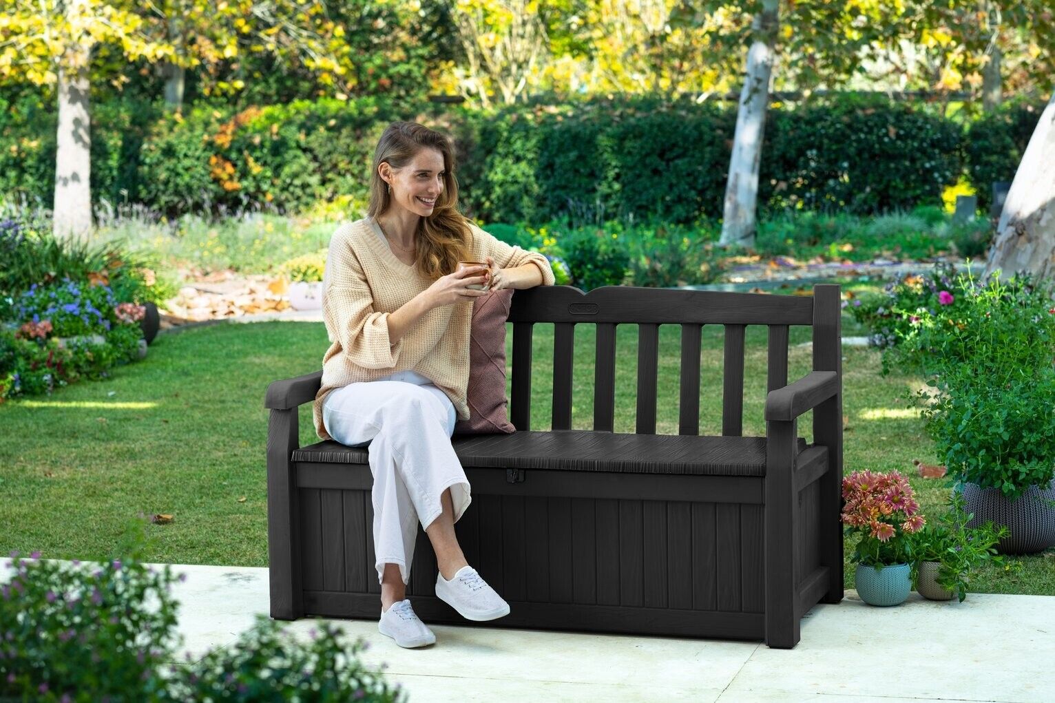 Keter Eden Bench 265L Garden Storage Box â€“ Grey