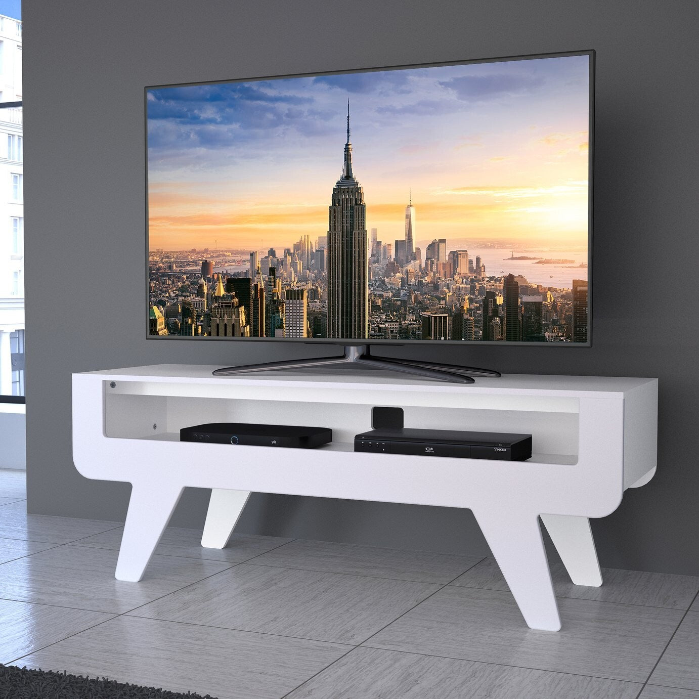 AVF TV Stand With Storage in Satin White - Up to 50 Inch TV Unit - 120cm Wide