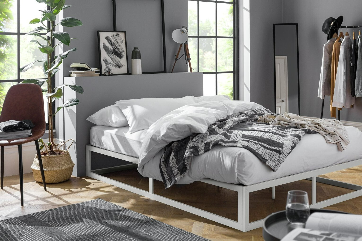 Platform Double Metal Bed Frame - White