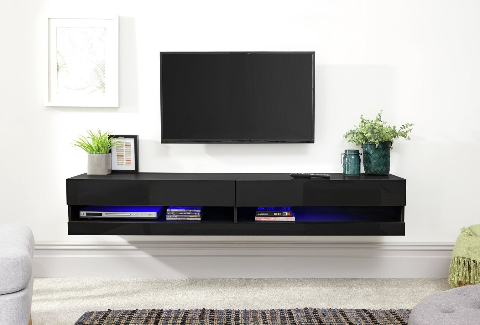 GFW Galicia 150cm LED Wall TV Unit - Black