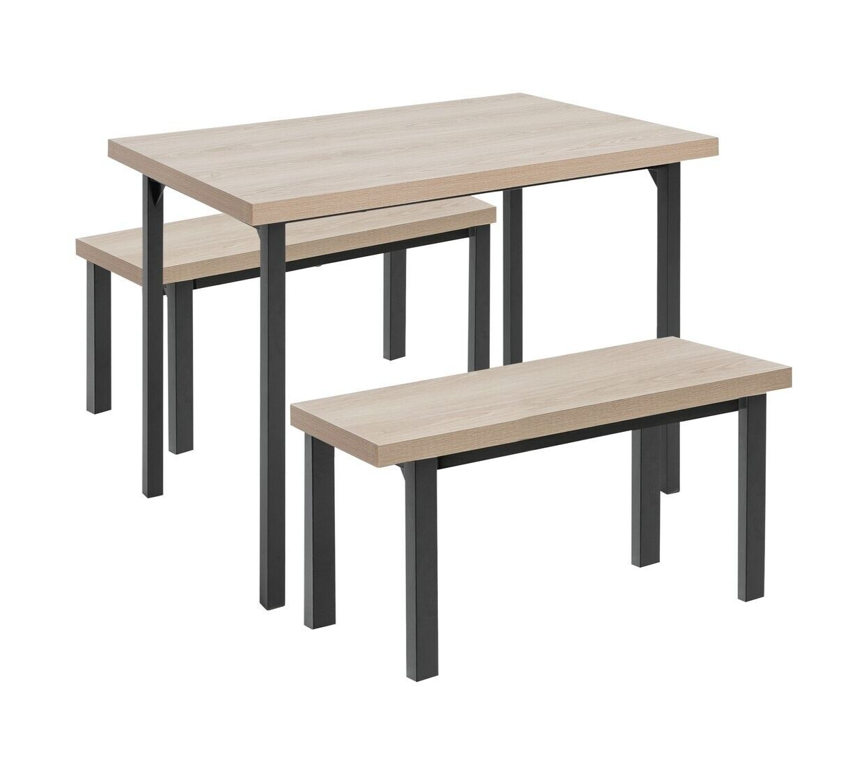Habitat Zayn Wood Effect Dining Table & 2 Natural Benches
