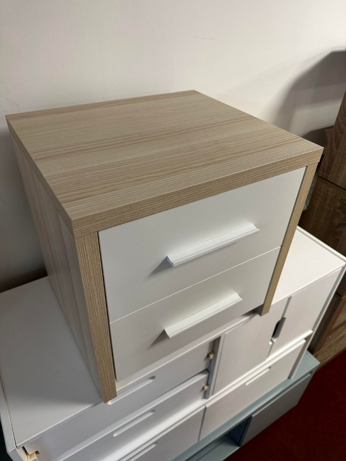 Broadway 2 Drw Bedside Table - White & Oak