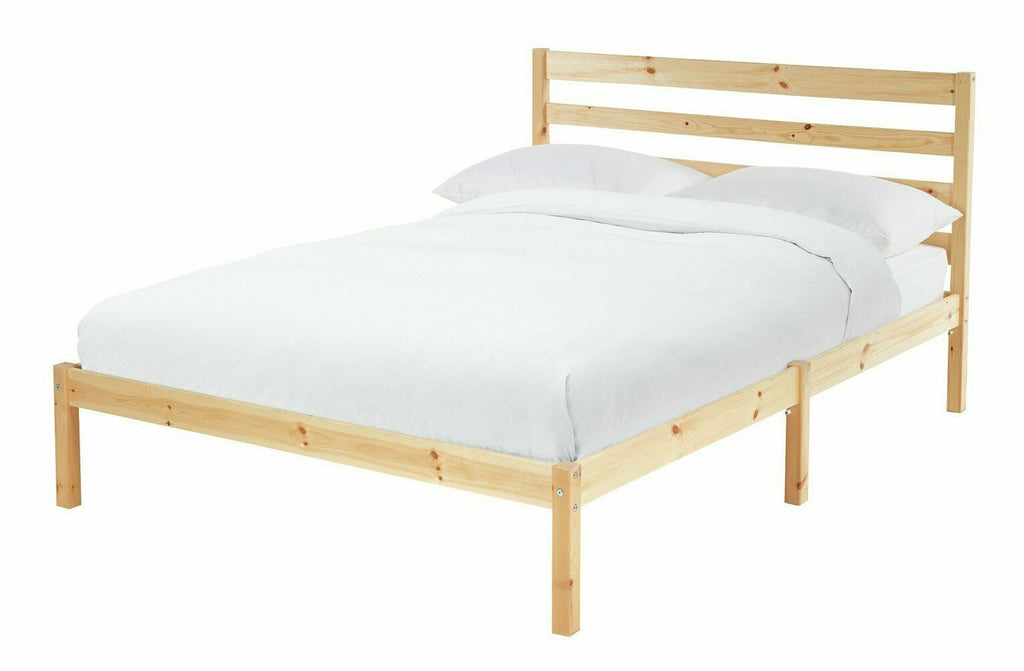 Home Kaycie Double Wooden Bed Frame - Pine | Sturdy Solid Wood Bed for Bedroom
