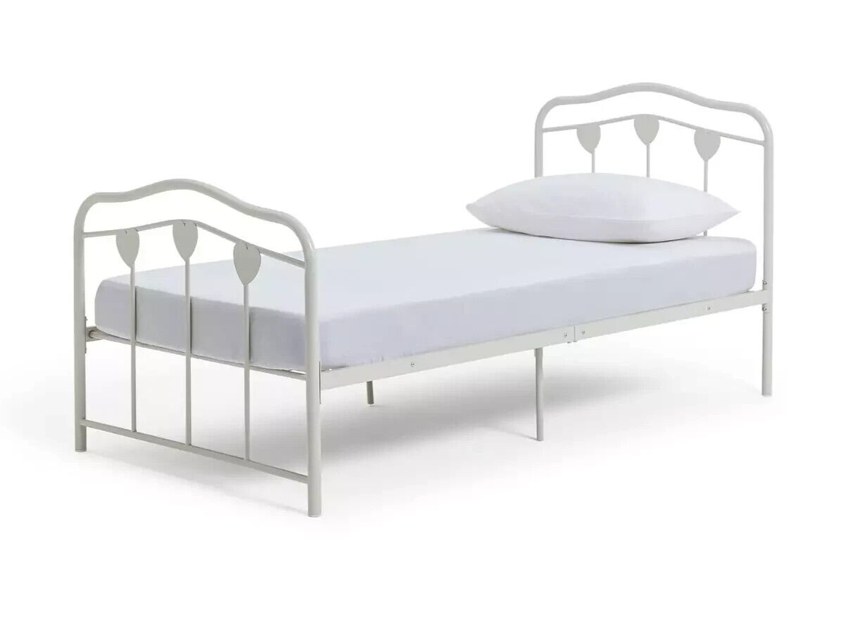 Home Hearts Single Metal Bed Frame - White | Sturdy Durable Bedframe for Bedroom
