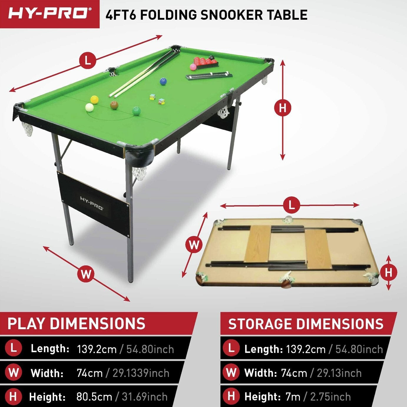Hy-Pro 4ft 6in Folding Snooker and Pool Table | Compact Game Table ( B Grade )