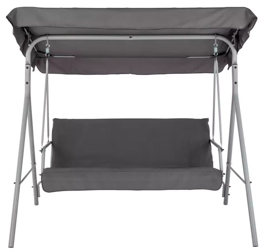 Home 3 Seater Metal Garden Swing Chair Grey | Outdoor Patio Hanging Bench Seat