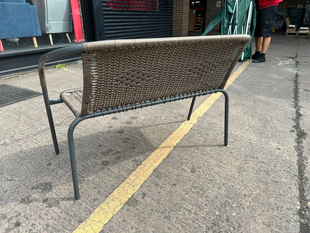 2 Seater Steel & Wicker Effect Garden Bench-Brown