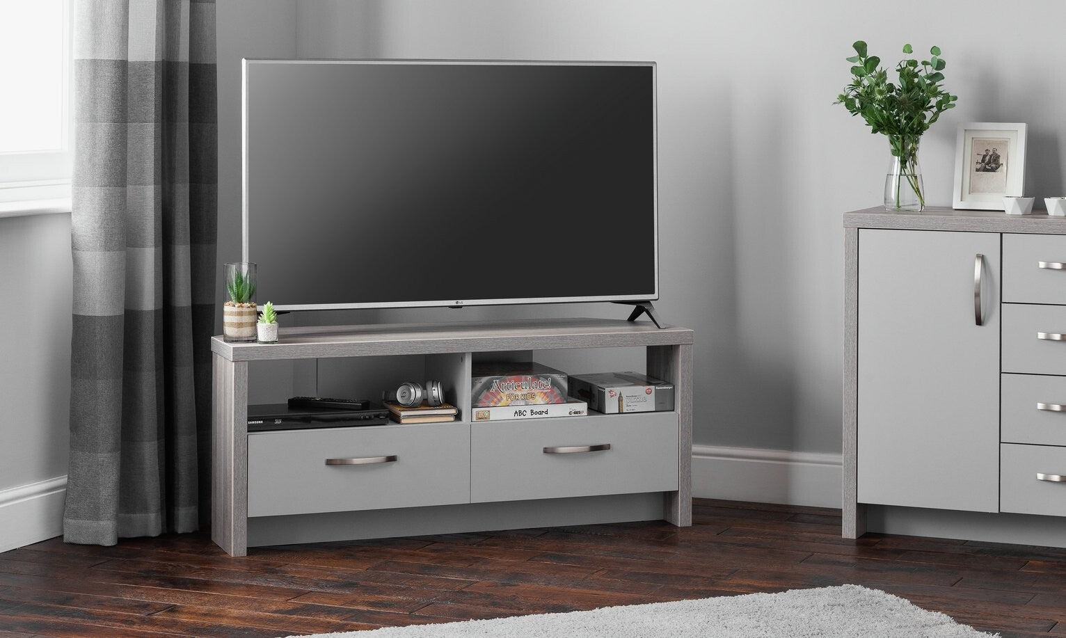 Home Venice 2 Drawer Large Corner TV Unit Grey | Modern Entertainment Furniture