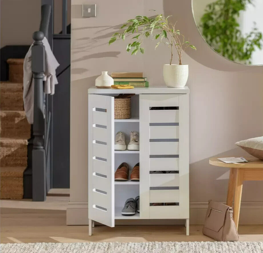 Slatted 2 Door Shoe Storage Cabinet - White