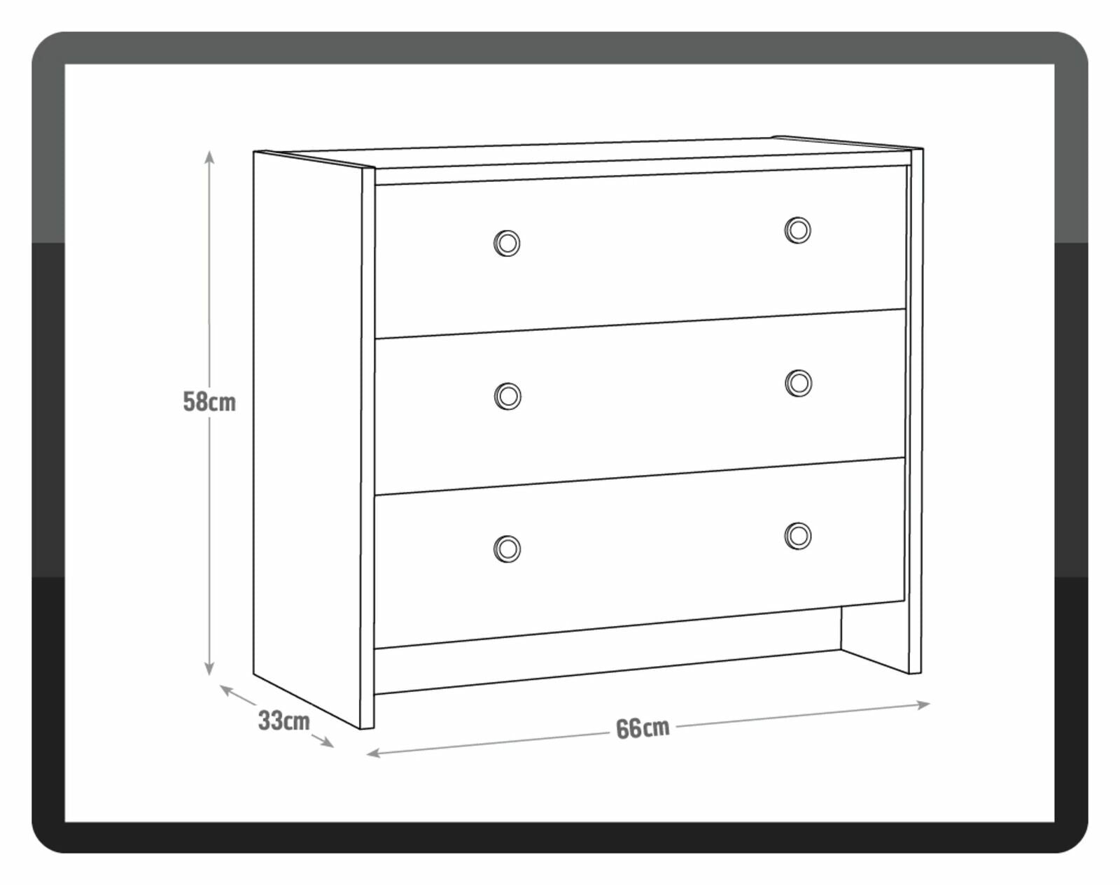 Seville 3 Drawer Chest - White | Bedroom Storage Unit for Clothes & Accessories