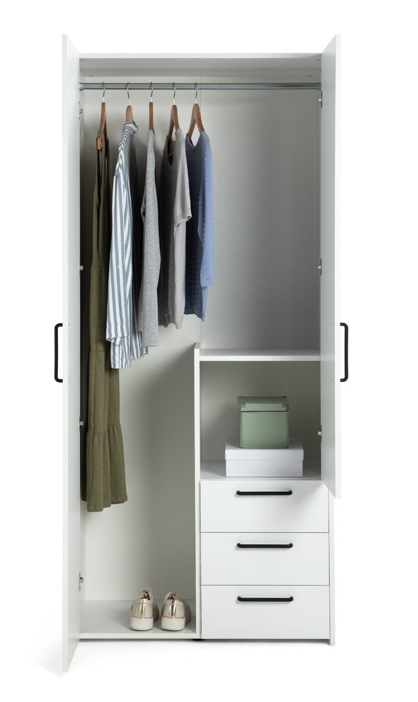 Oldham 2 Door 3 Drawer Wardrobe - White | Double door wardrobe white