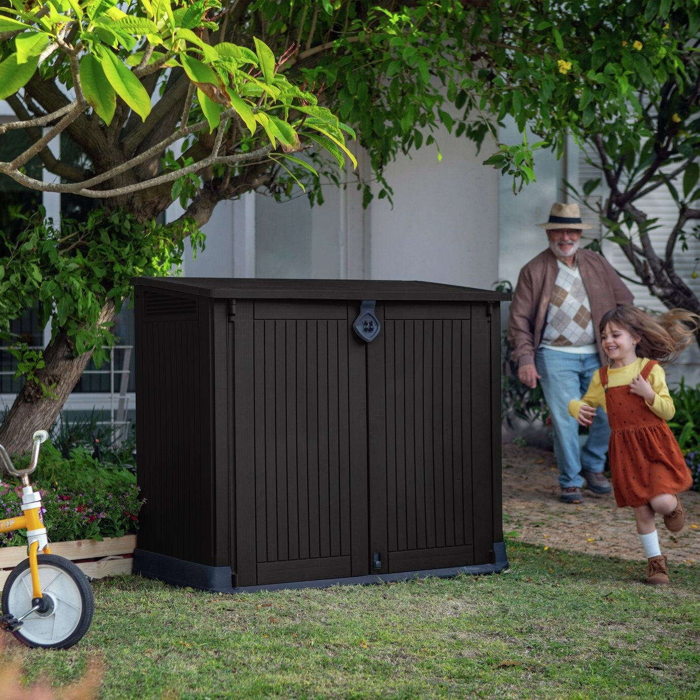 Keter Store It Out Midi 880L Garden Storage Box - Brown | Outdoor Tool Storage