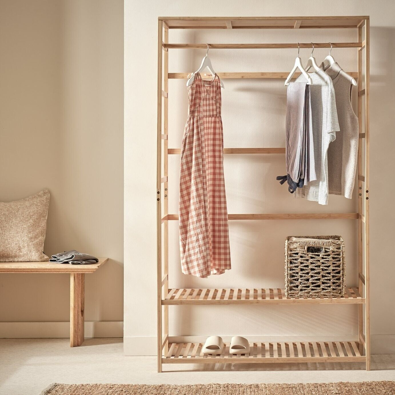 Cullen Double Bamboo Open Wardrobe - Oak