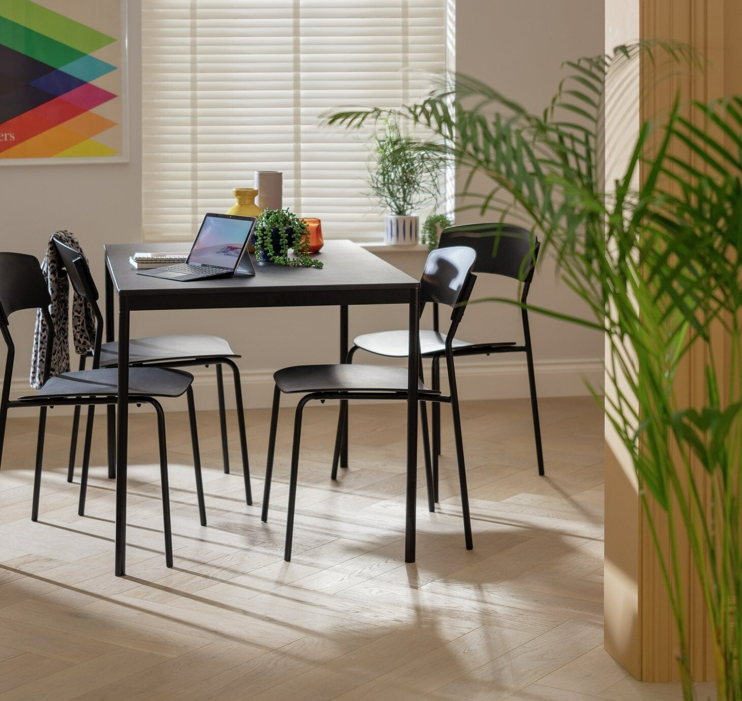 Stella Wood Effect Dining Table & 4 Black Chairs