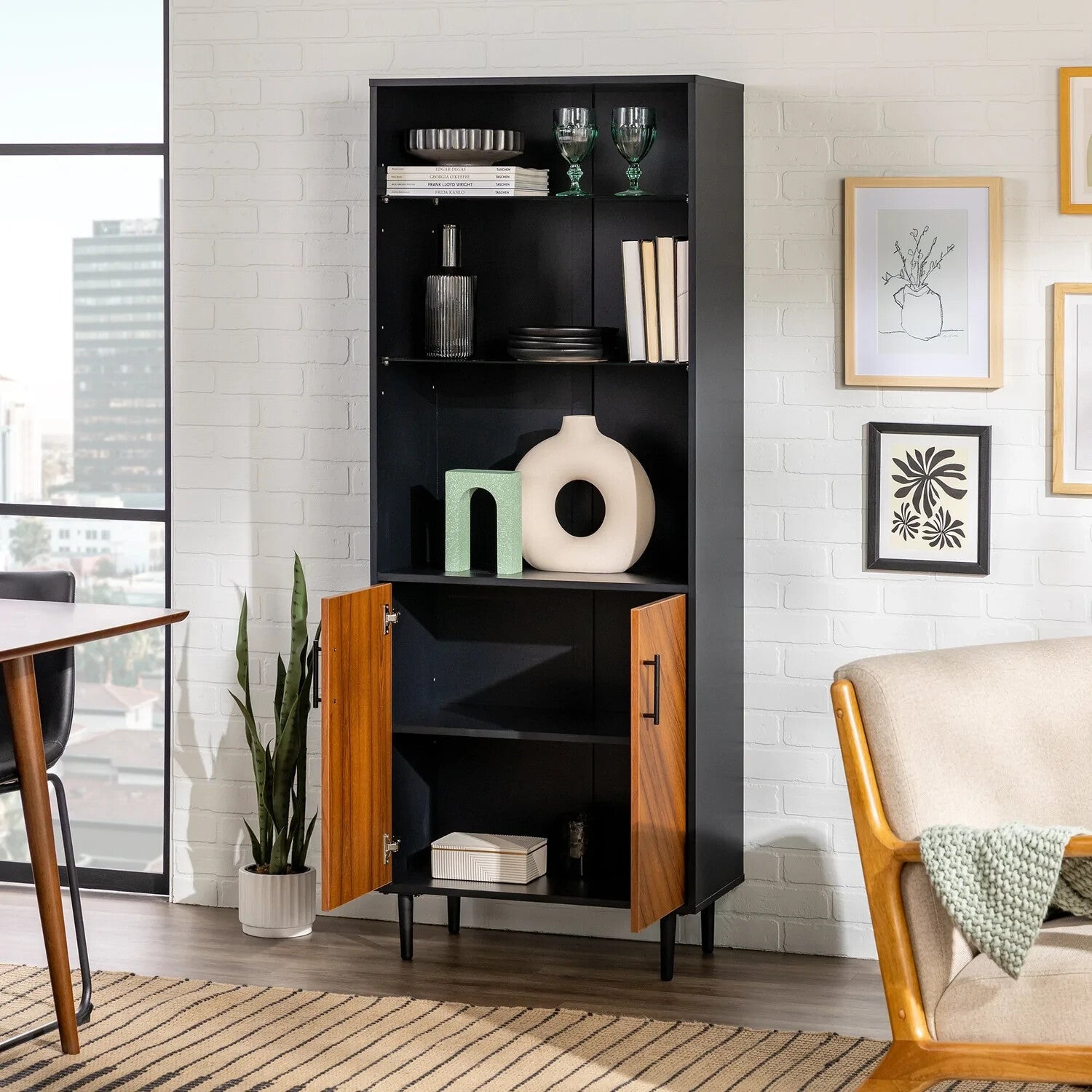 Walker Edison Hampton Hutch 2 Door Display Cabinet - Black