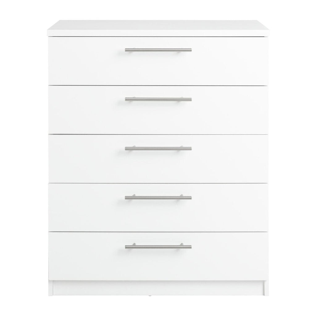 Home Brisbane 5 Drawer Chest White | Modern Storage Cabinet Dresser Furniture