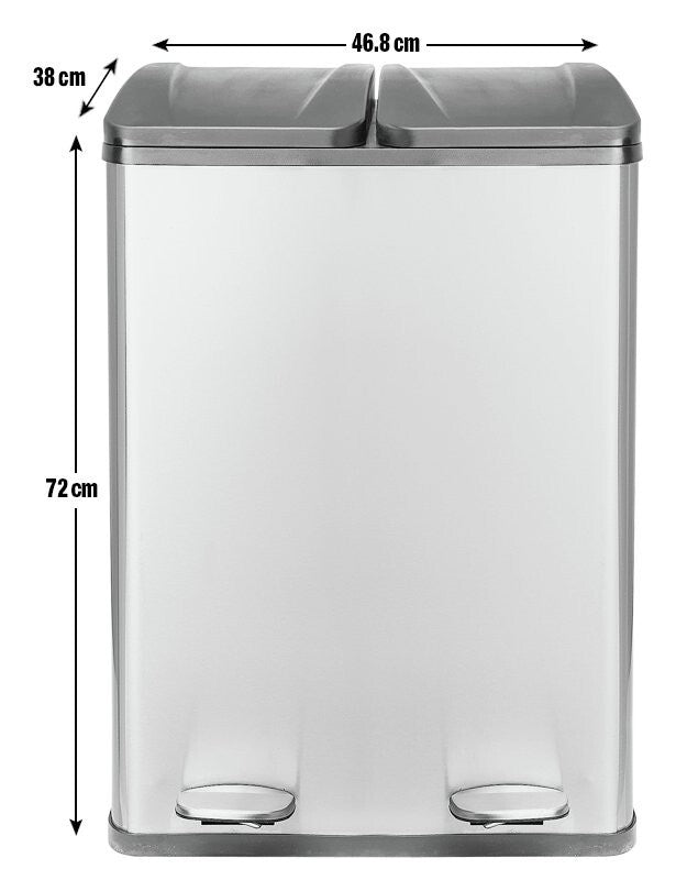 55 Litre 2 Compartment Recycling Bin - Steel