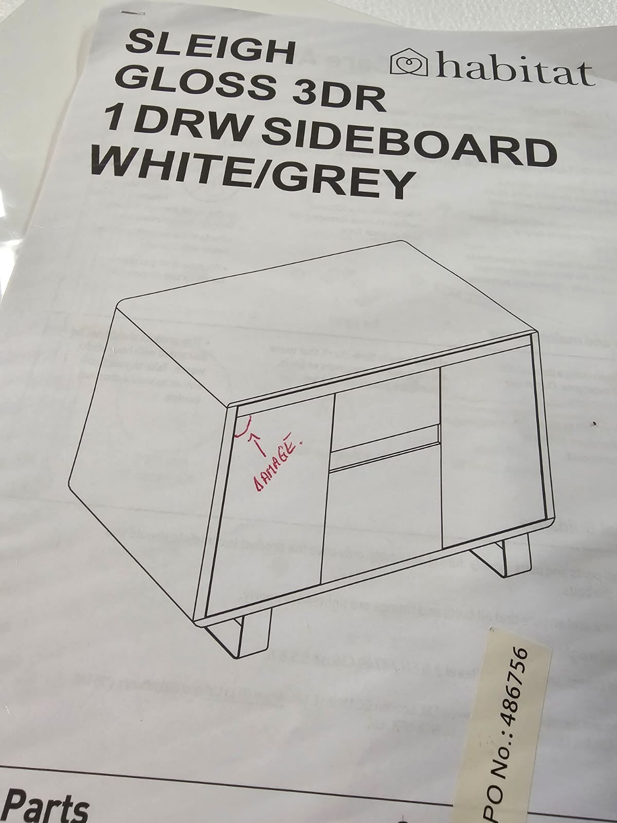 Home Sleigh 3 Door 1 Drawer Sideboard - White Gloss ( B Grade )
