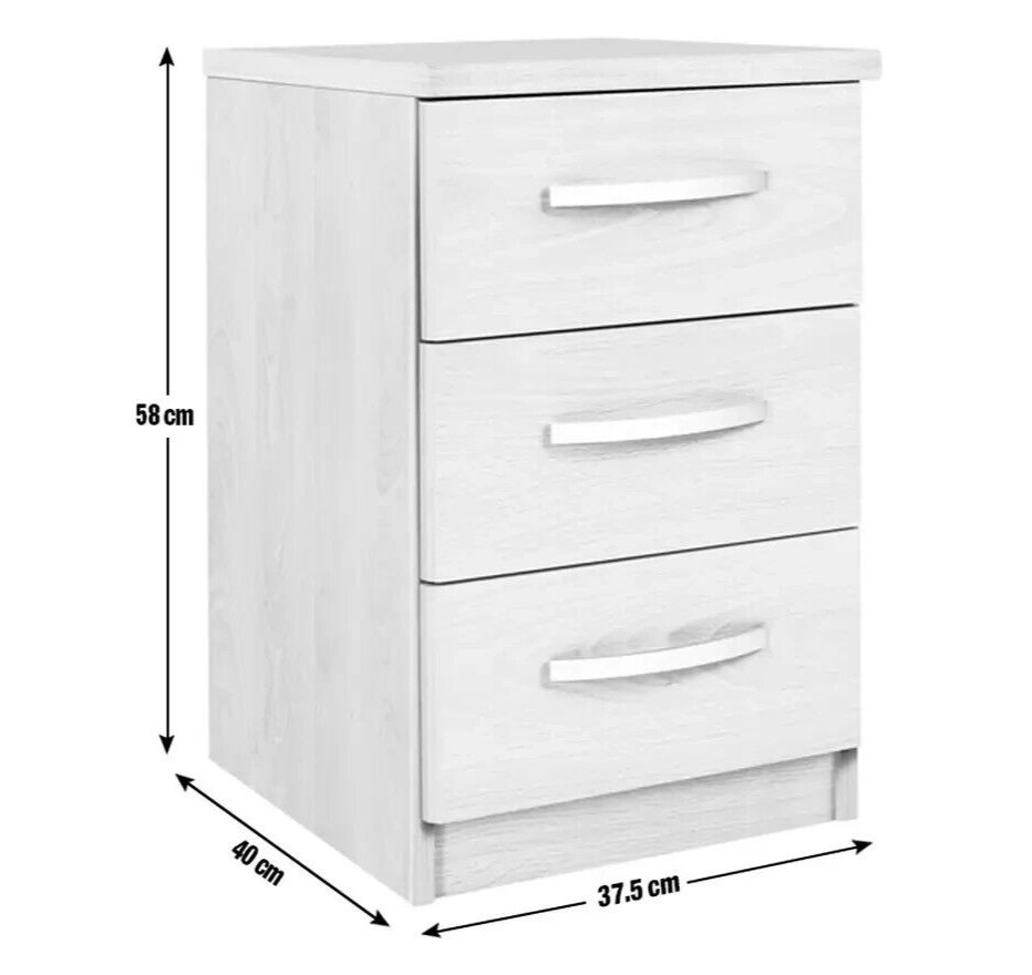 Hallingford 3 Drawer Bedside Table -White Gloss