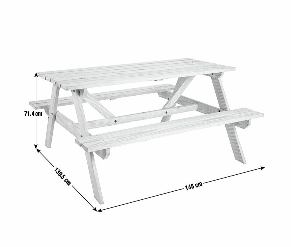 Home Wooden 4 Seater Picnic Table - White | Outdoor Patio Furniture for Backyard