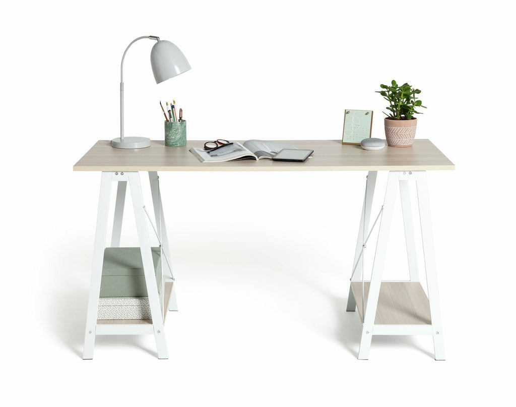 Habitat Trestle Table Office Desk White | Modern Home Office Desk with Storage
