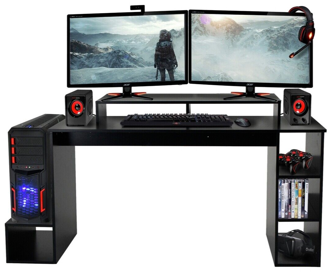Home Gaming Desk - Black| Sturdy Study Workstation PC Table Office Room Decor