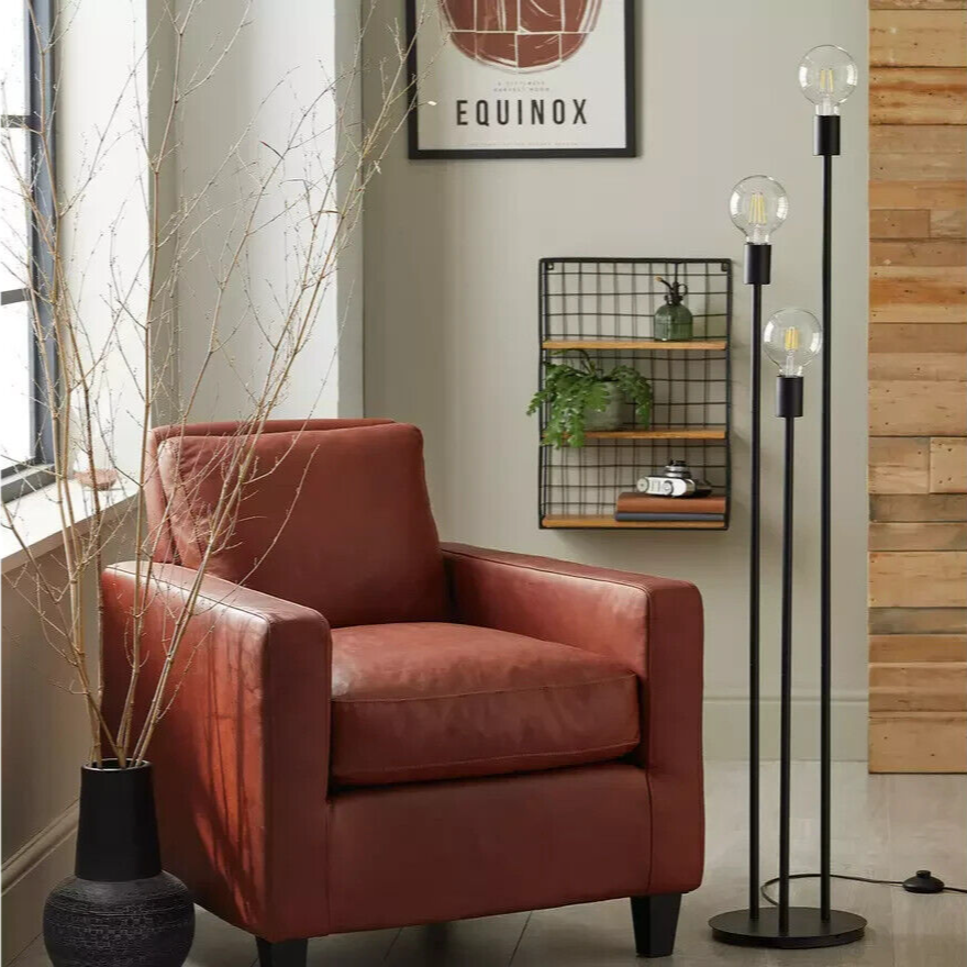 Habitat Exposed Bulb 3 Light Floor Lamp - Black | Modern Home Tall Standing Lamp