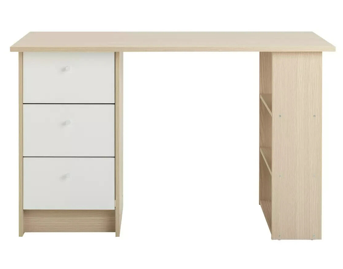 Kids Malibu 3 Drawers Desk - White and Acacia
