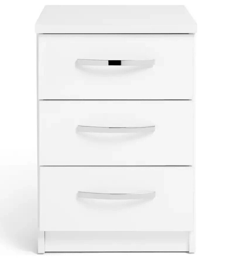 Hallingford 3 Drawer Bedside Table -White Gloss
