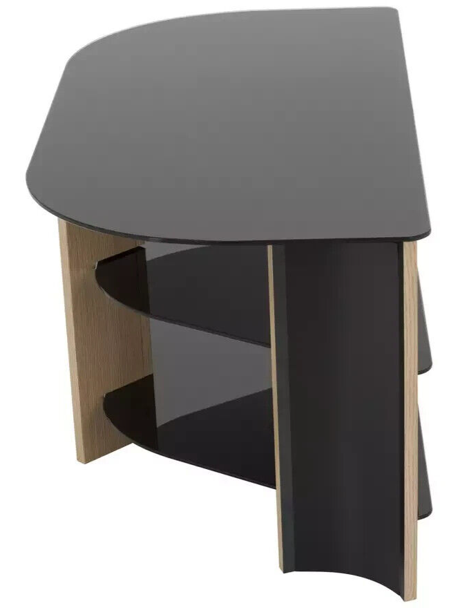 AVF Corner TV Stand With Storage Oak Eff Up to 42 Inch TV Unit Glass Black 90cm