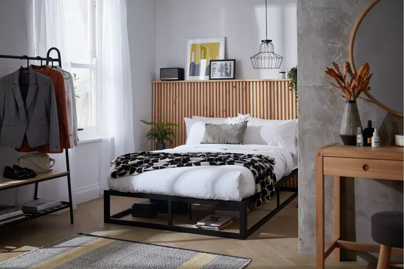 Platform Double Metal Bed Frame - Black | Bedroom Furniture for Teen or Guest Ro