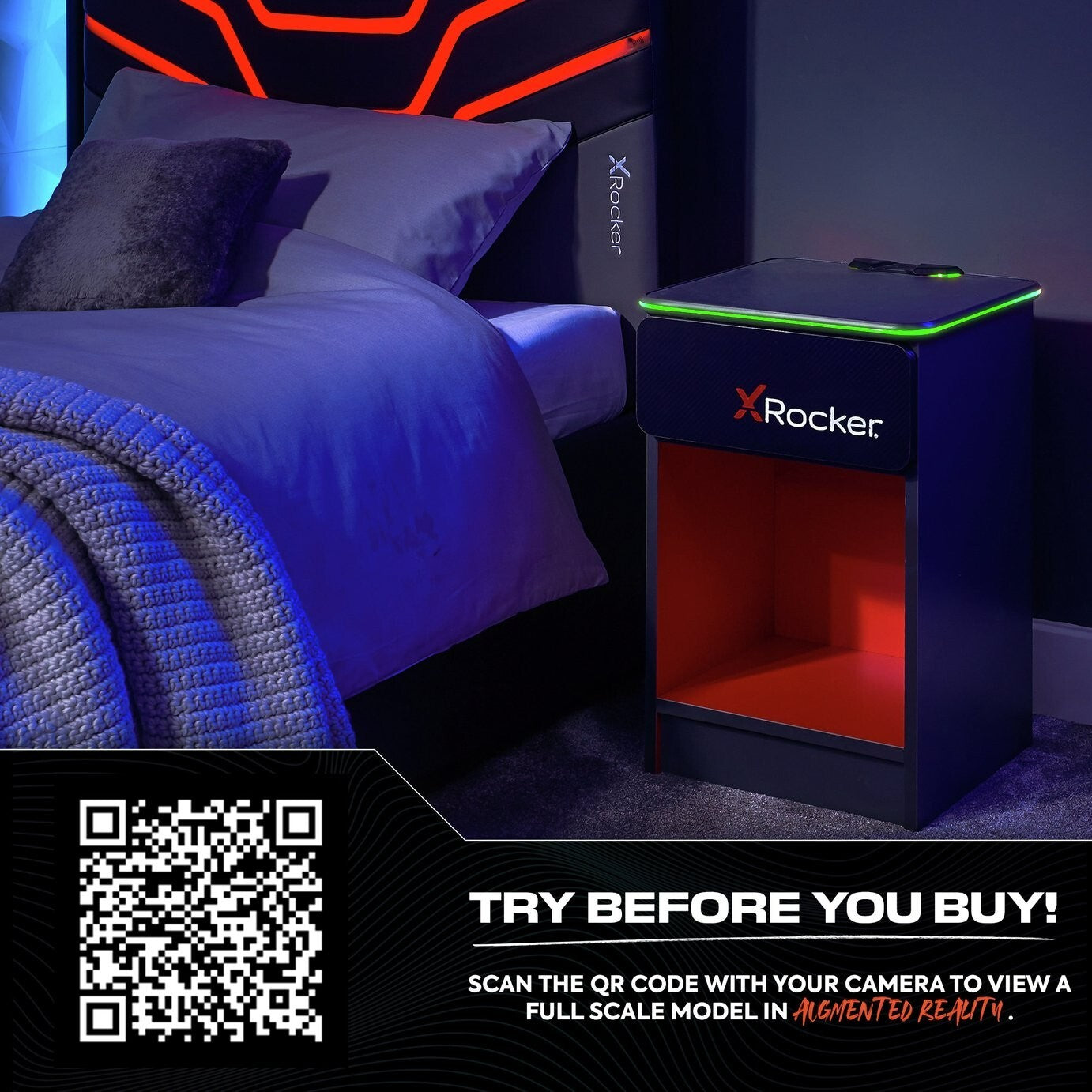 X Rocker Carbon Tek Wireless Charging Bedside Table - Red