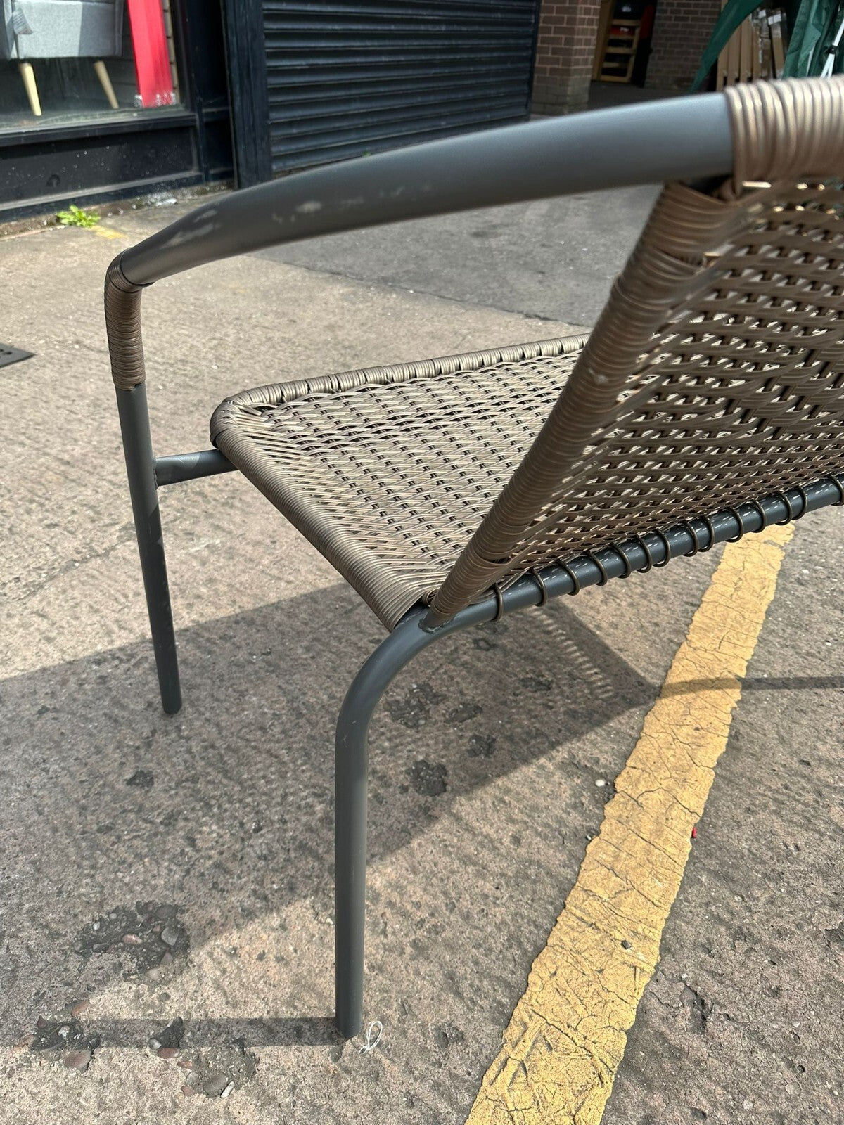 2 Seater Steel & Wicker Effect Garden Bench-Brown