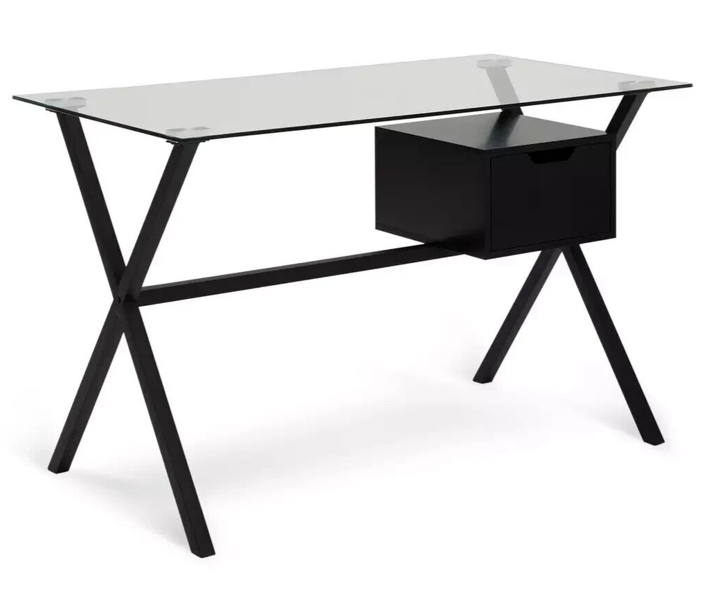 Habitat Dria 1 Drawer Glass Medium size Desk - Black