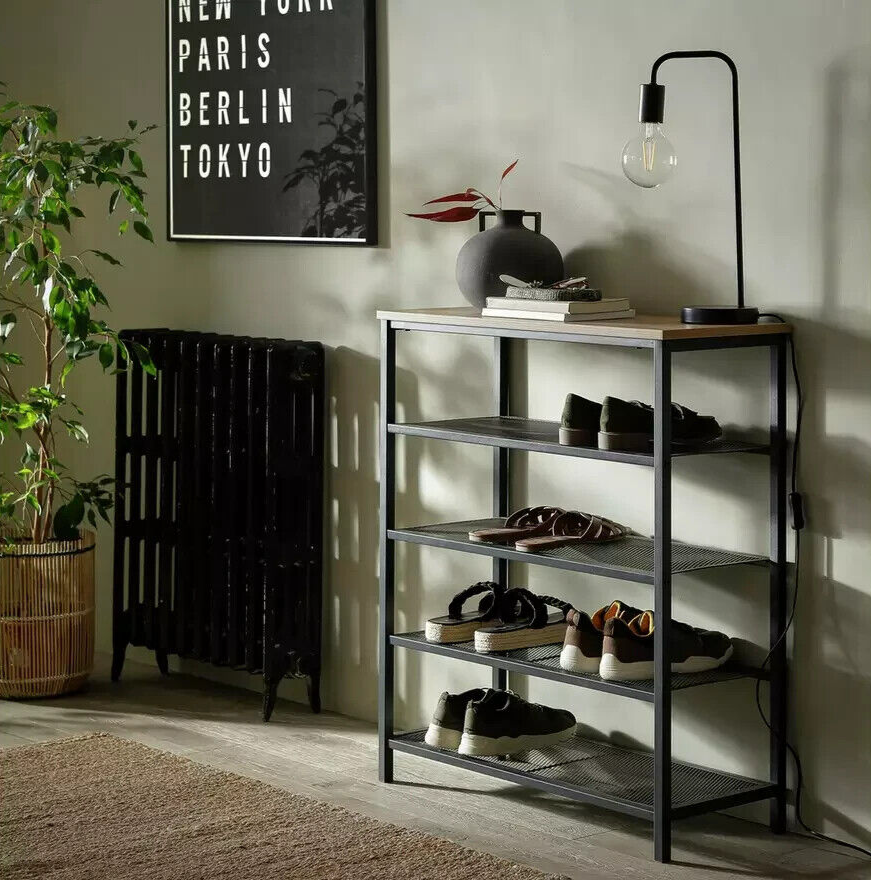 Habitat Loft Living 5 Shelf Shoe Storage Rack - Black | Footwear Rack, Hallway