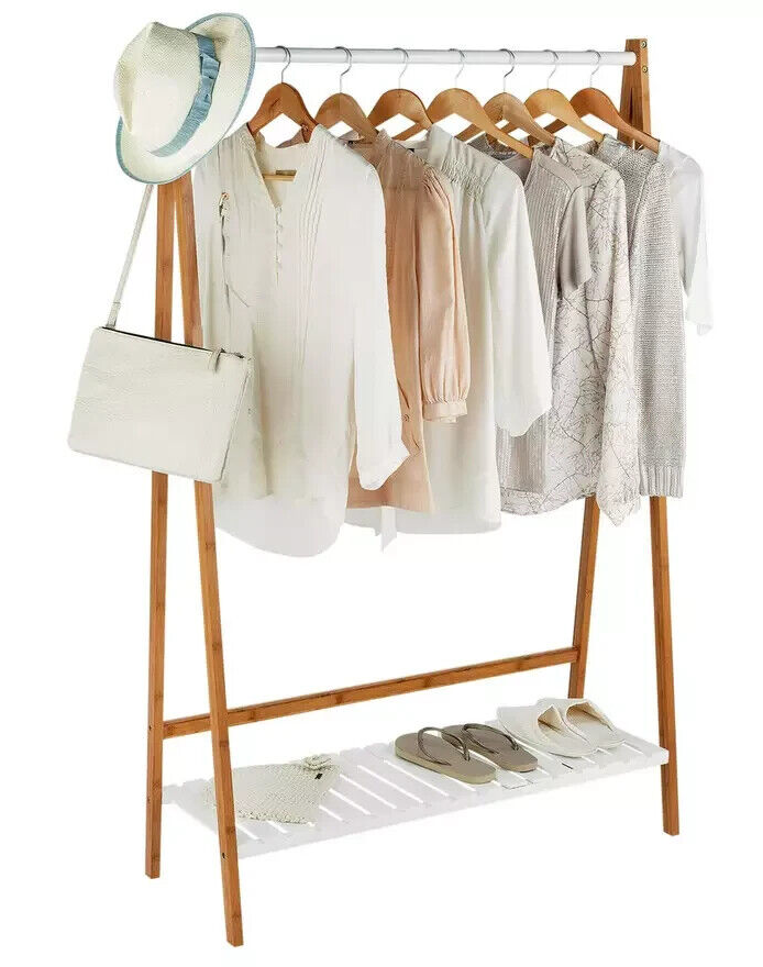 Belvoir Clothes Rail with Shelf - Bamboo & White