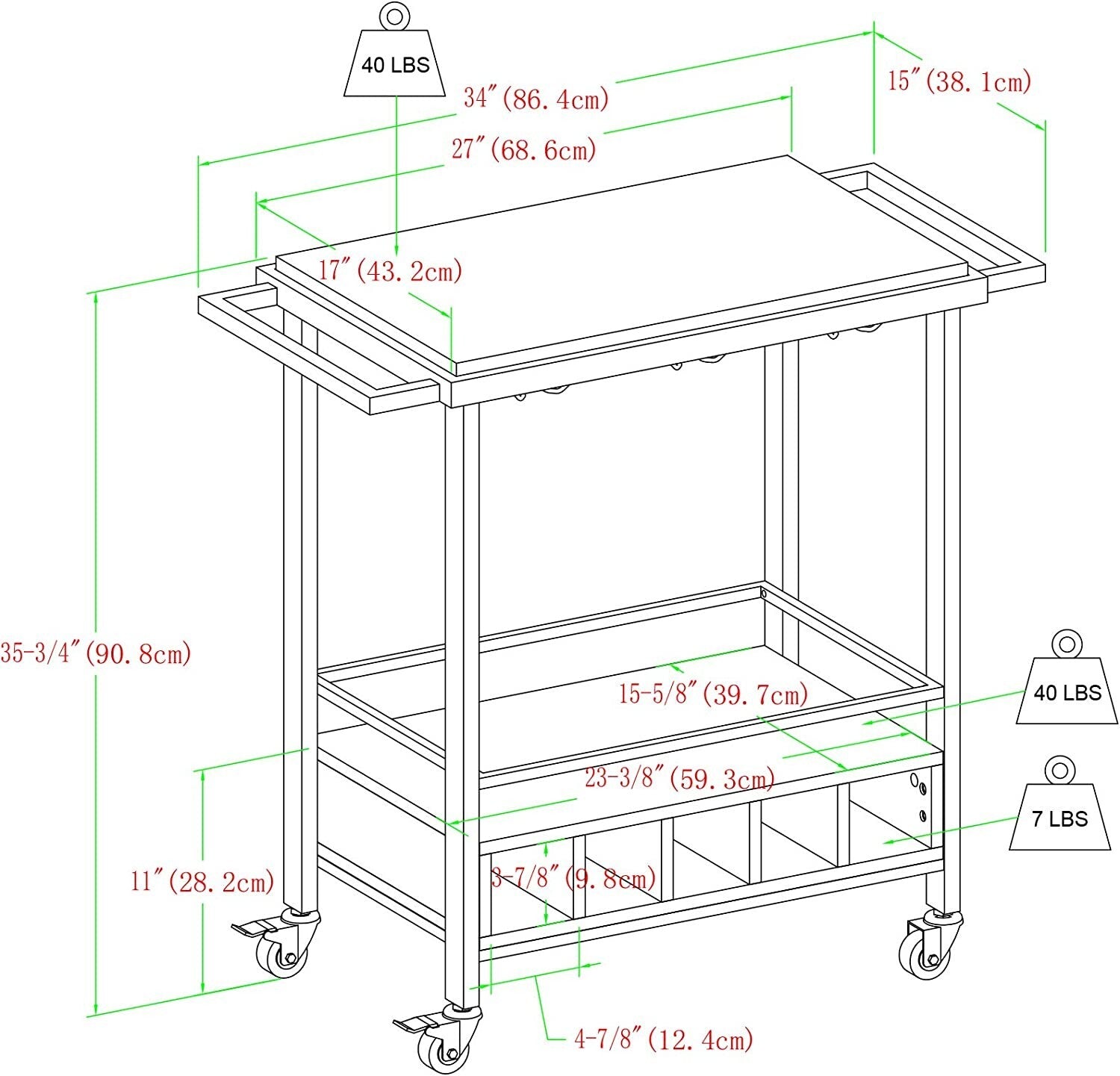 Modern Industrial Bar Serving Cart - White Marble & Dark Walnut