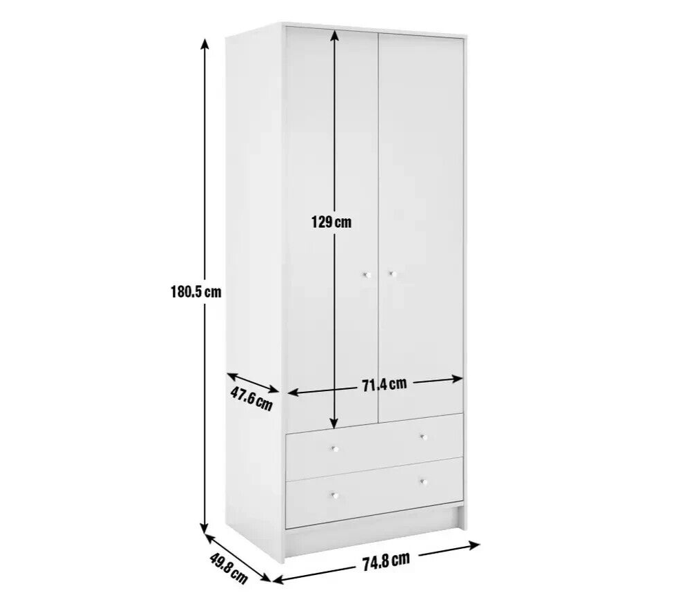 Malibu 2 Door 2 Drawer Wardrobe - Black Brown