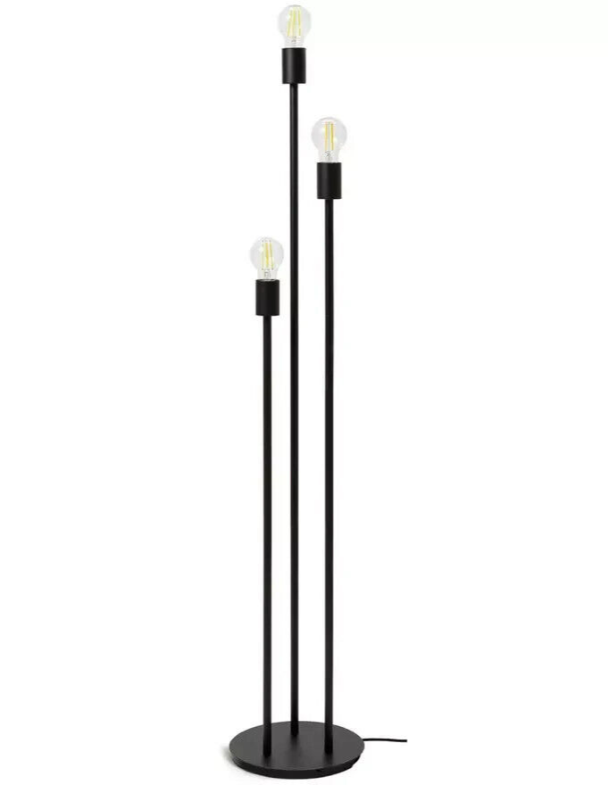 Habitat Exposed Bulb 3 Light Floor Lamp - Black | Modern Home Tall Standing Lamp