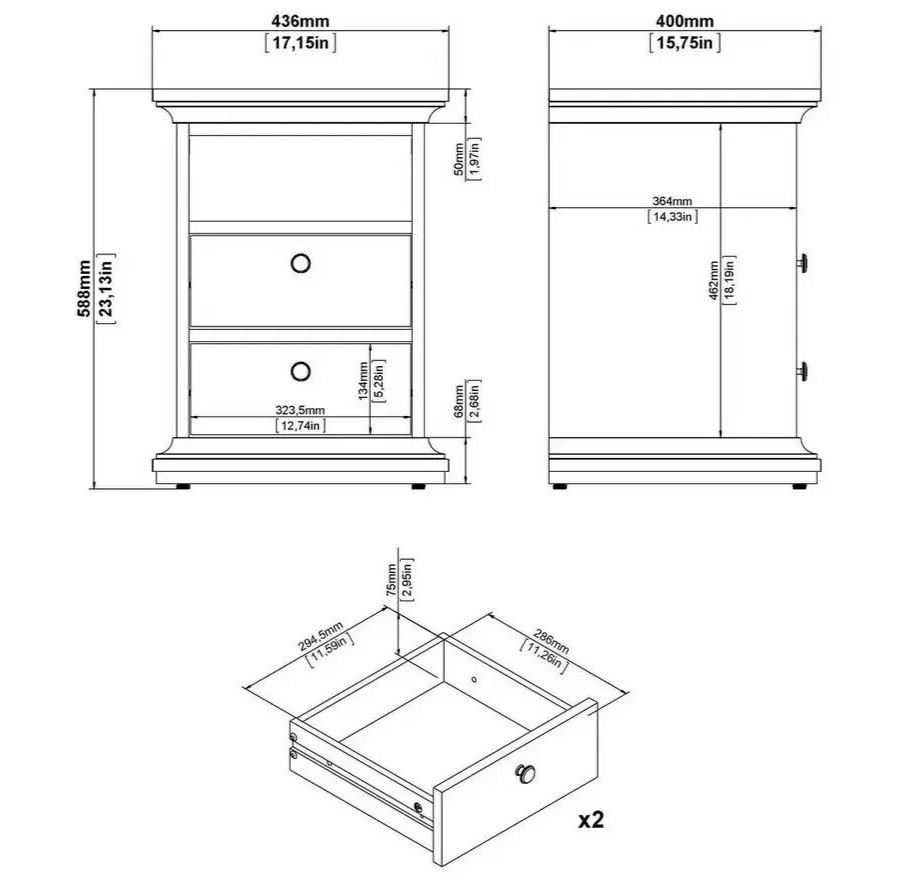 Tvilum Paris 2 Drawer Bedside Table - White ( B grade 33235 )