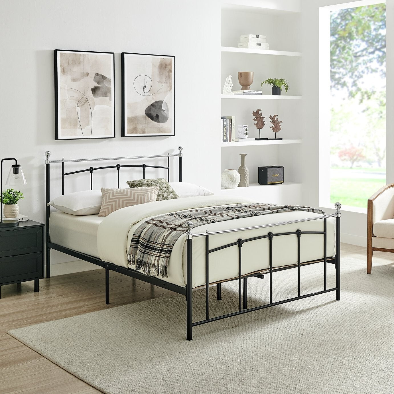 Yani Small Double Metal Bed Frame - Black | Classic Curved Design