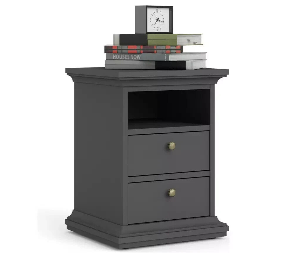 Paris 2 Drawer Bedside Table - Grey