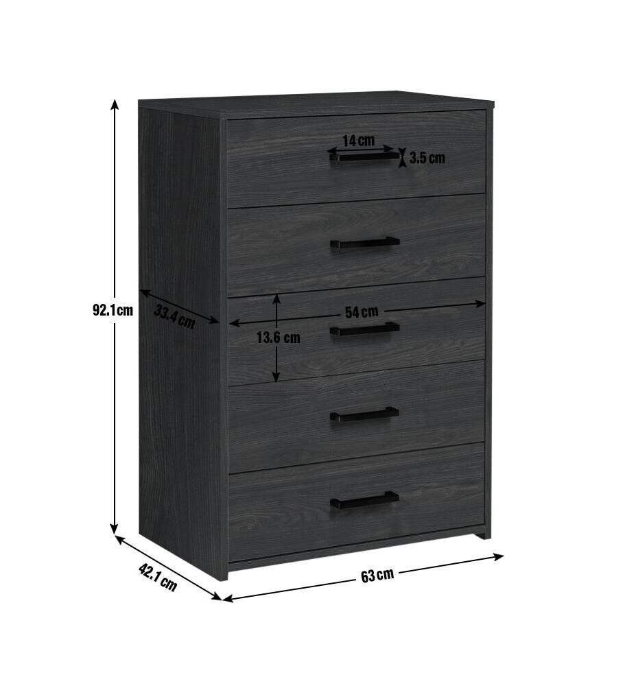 Home Oslo 5 Drawer Chest Black Oak Effect | Modern Furniture Storage Dresser
