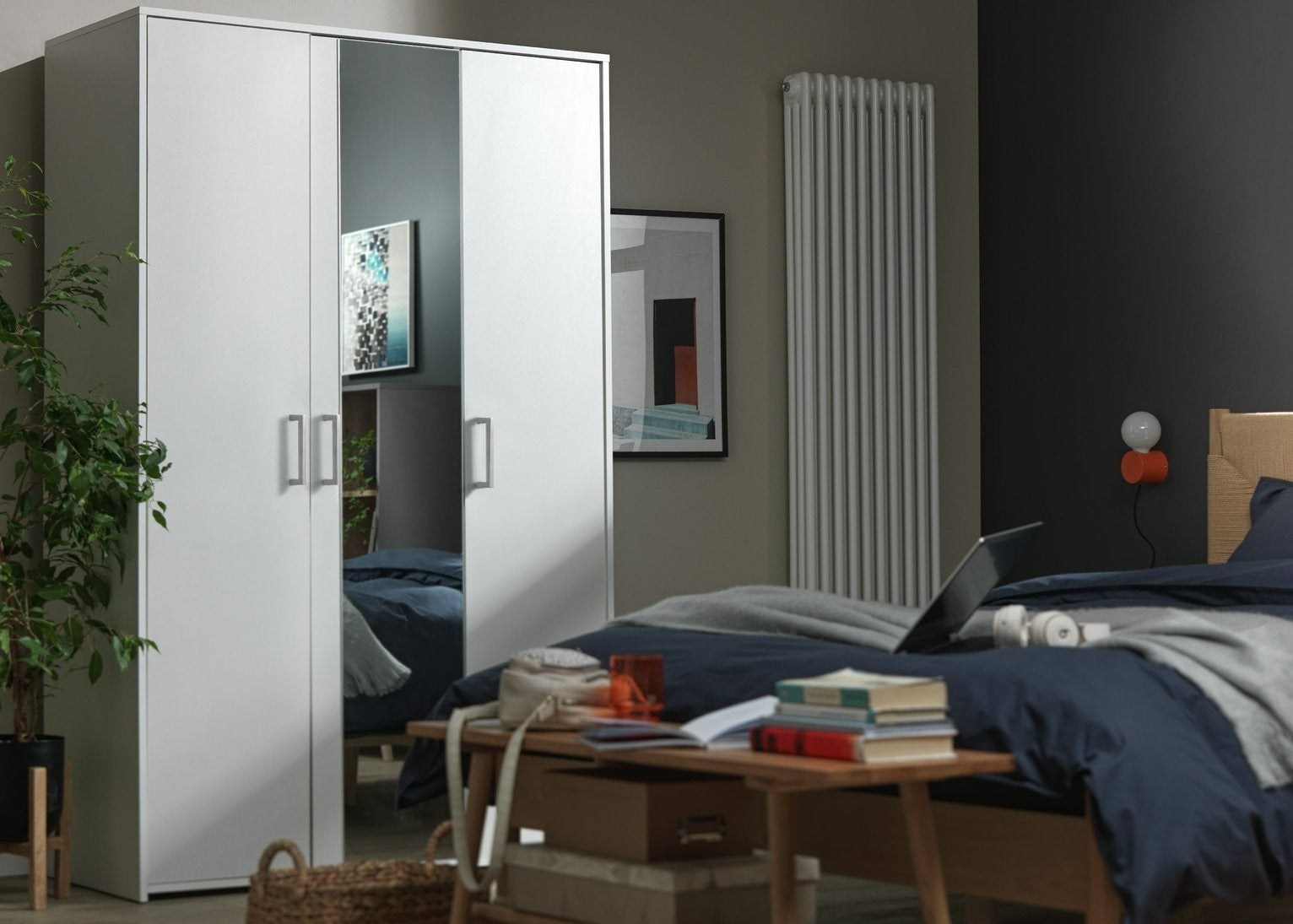 Home Oslo 3 Door Mirror Wardrobe - White | Triple wardrobe white finish