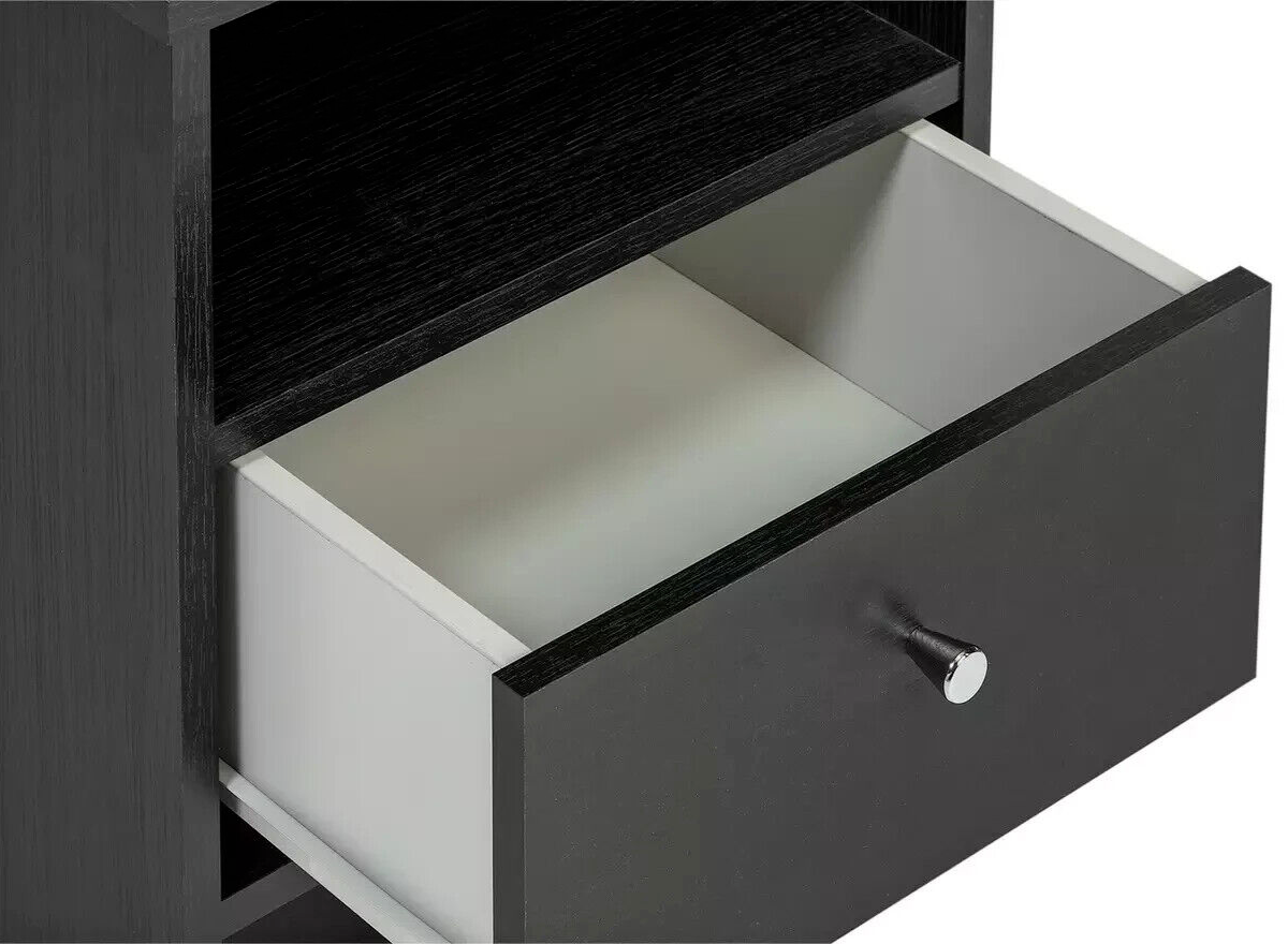 Malibu 1 Drawer Bedside Table Black Oak Effect | Compact Nightstand with Drawer