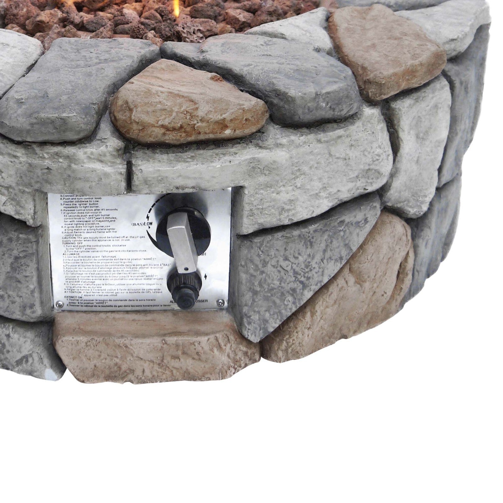 Peaktop - Round Stone Finish 9 Inch Propane Gas Fire Pit