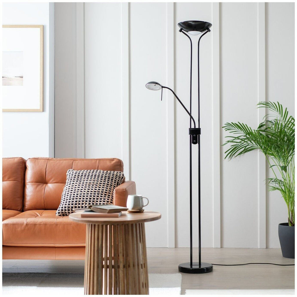 Father & Child Uplighter Floor Lamp Black | Adjustable Reading Light Modern Home