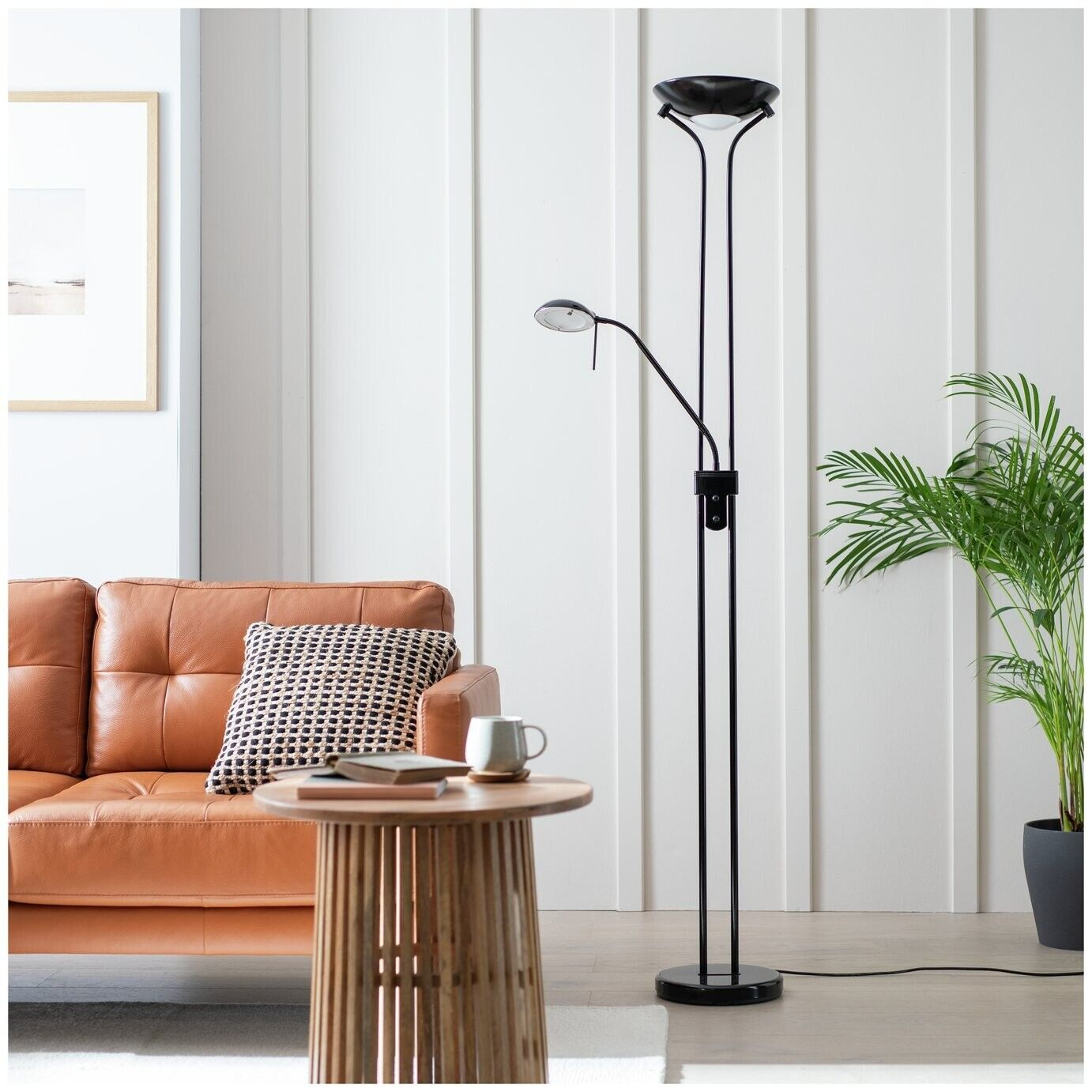 Father & Child Uplighter Floor Lamp Black | Adjustable Reading Light Modern Home