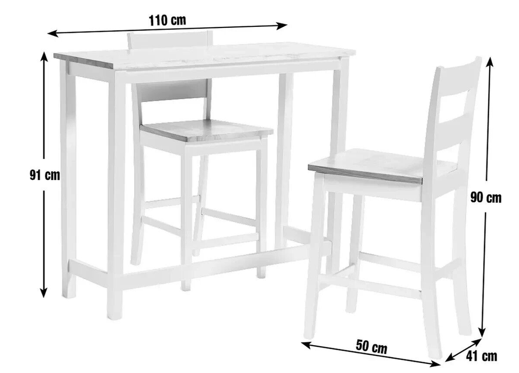 Home Chicago Oak Grey Bar Table & 2 Grey Chairs | Kitchen Breakfast Dining Set