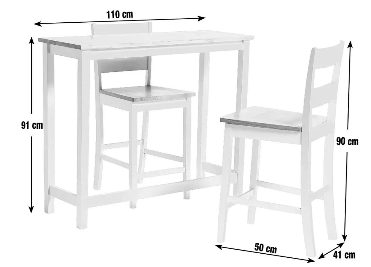 Home Chicago Oak Grey Bar Table & 2 Grey Chairs | Kitchen Breakfast Dining Set